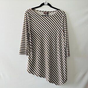 Easywear By Chico's Womens Brown & White Striped Asymmetric Top Size 1 US M